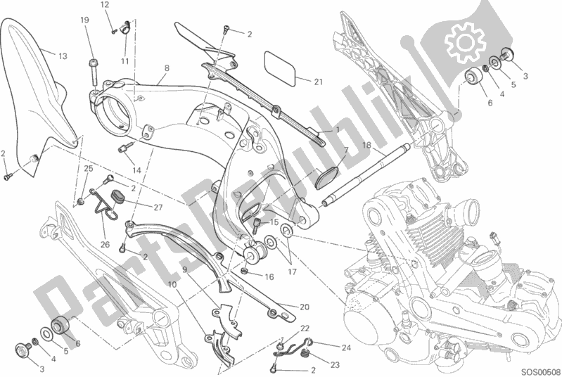 Tutte le parti per il 032 - Forcellone del Ducati Monster 796 ABS 2013